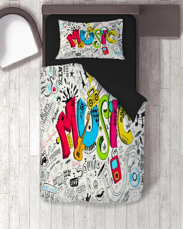Renkli Müzik Grafitili Tek Kişilik Nevresim Takımı