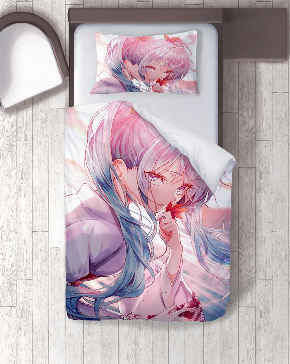 Pembe Saçlı Anime Kız Tek Kişilik Nevresim Takımı