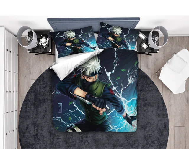 Gümüş Saçlı Anime Ninja Temalı Çift Kişilik Nevresim Takımı