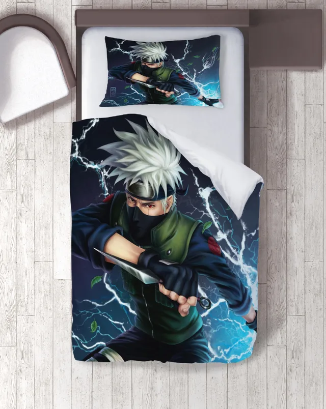 Gümüş Saçlı Anime Ninja Temalı Tek Kişilik Nevresim Takımı