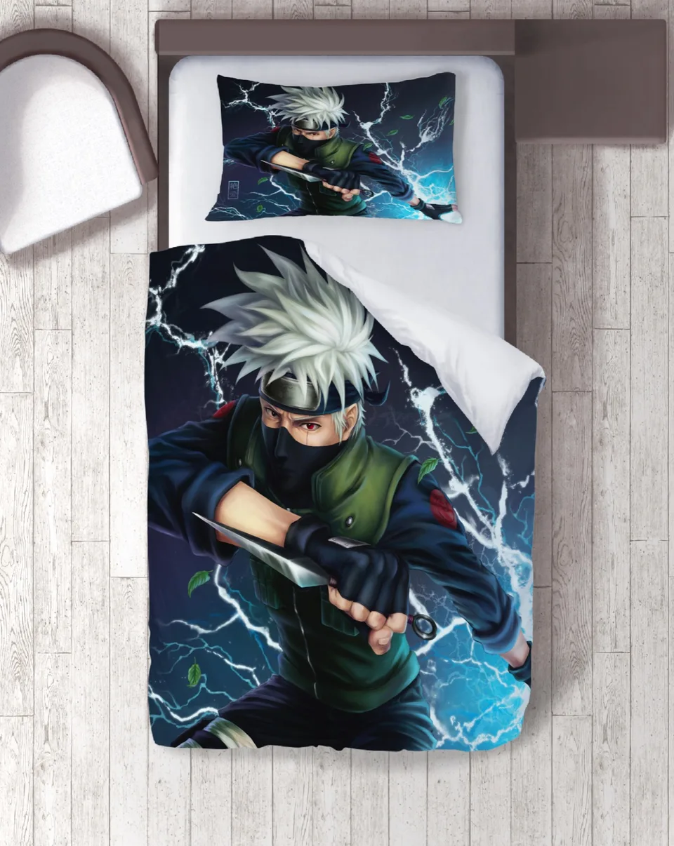 Gümüş Saçlı Anime Ninja Temalı Tek Kişilik Nevresim Takımı