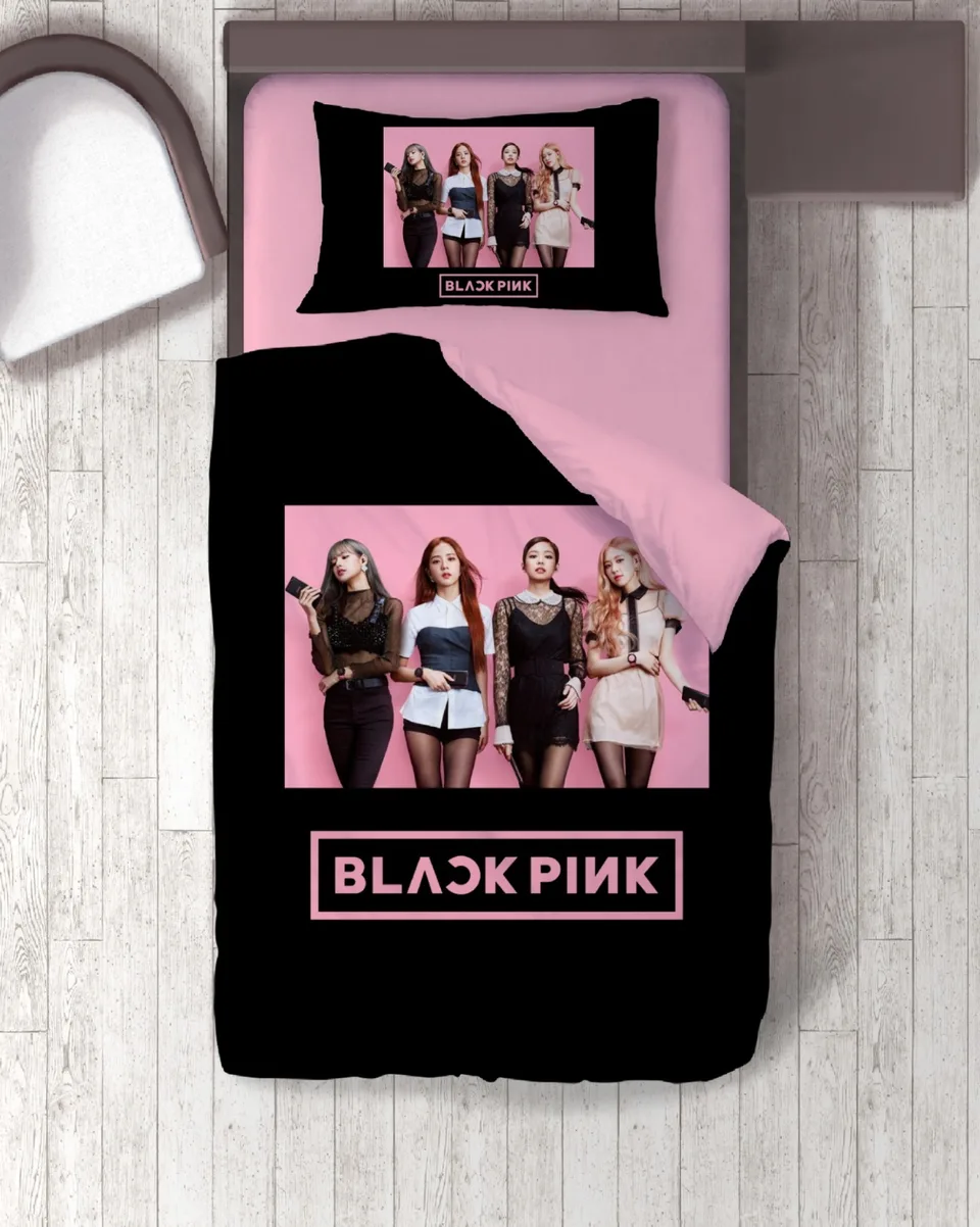 K-Pop Kız Grubu Temalı Siyah Pembe Tek Kişilik Nevresim Takımı