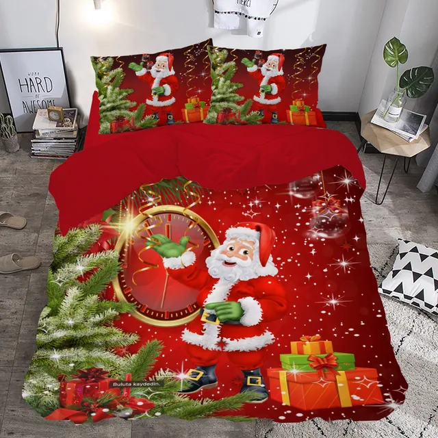 Noel Baba ve Altın Saatli Yılbaşı Çift Kişilik Nevresim Takımı