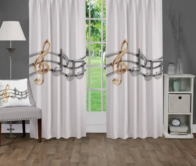Altın Sol Anahtarlı 3D Notalı Fon Perde