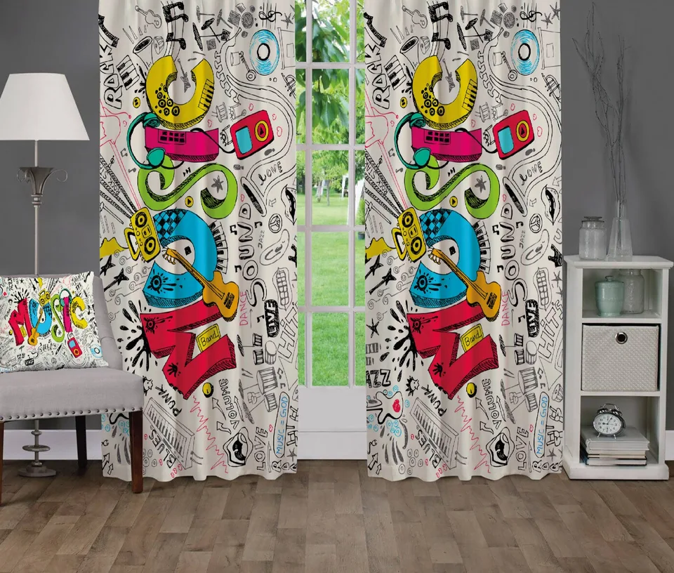 Renkli Müzik Grafitili Fon Perde
