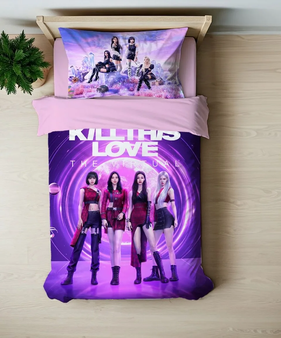 K-Pop Kız Grubu Temalı Mor Neon Tek Kişilik Nevresim Takımı