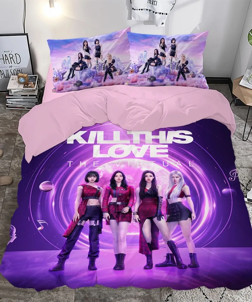 K-Pop Kız Grubu Temalı Mor Neon Çift Kişilik Nevresim Takımı