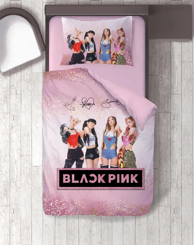 K-Pop Kız Grubu Temalı Pembe Simli Tek Kişilik Nevresim Takımı
