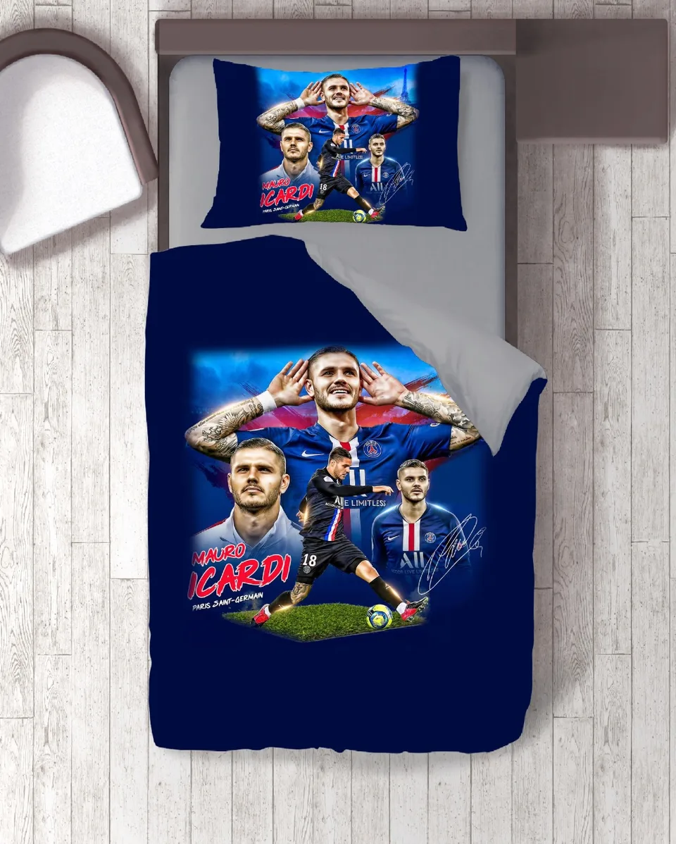 Lacivert Formalı Futbolcu Temalı Tek Kişilik Nevresim Takımı