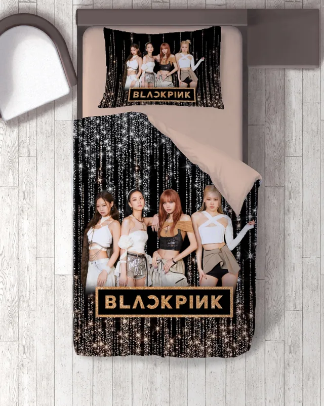 K-Pop Kız Grubu Temalı Siyah Simli Tek Kişilik Nevresim Takımı