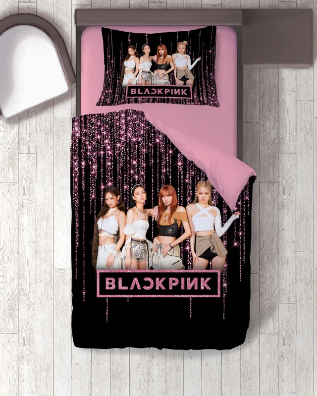 K-Pop Kız Grubu Temalı Siyah Pembe Simli Tek Kişilik Nevresim Takımı