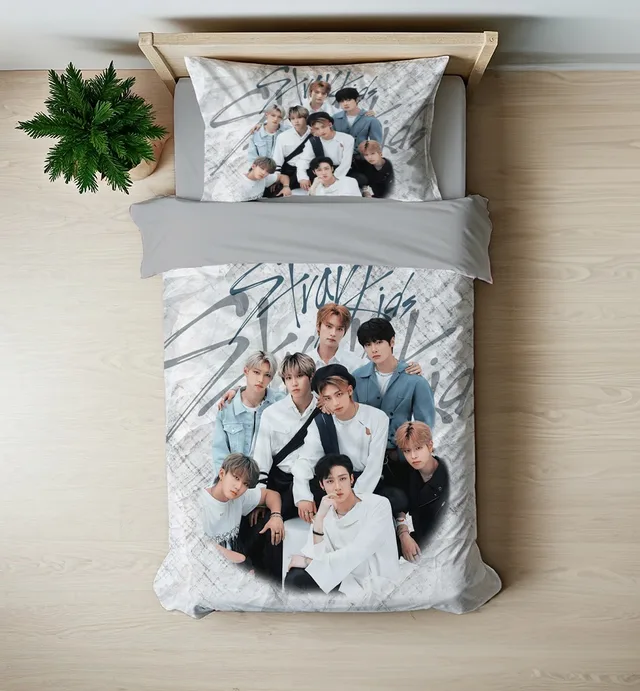 K-Pop Erkek Grubu Temalı Gri Tek Kişilik Nevresim Takımı