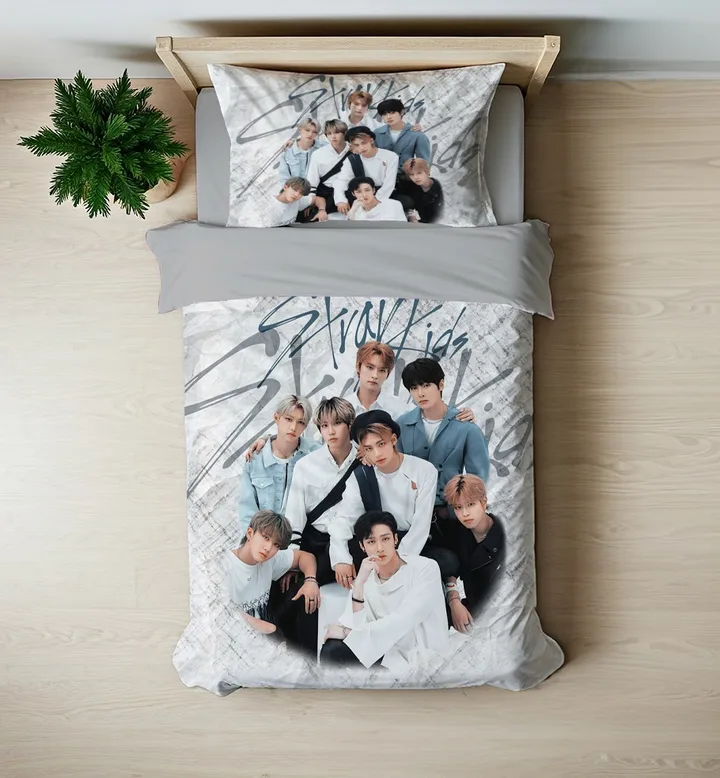 K-Pop Erkek Grubu Temalı Gri Tek Kişilik Nevresim Takımı