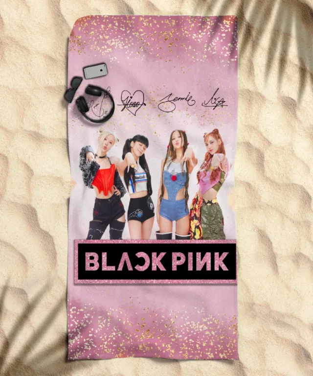 K-Pop Kız Grubu Temalı Pembe Simli Plaj Havlusu