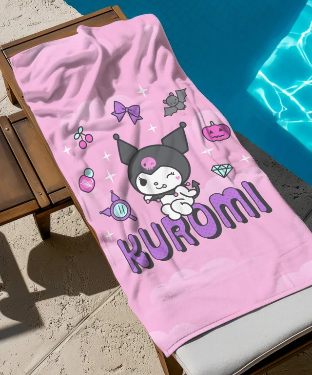 Kara Kukuletalı Sevimli Tavşan Temalı Pembe Plaj Havlusu