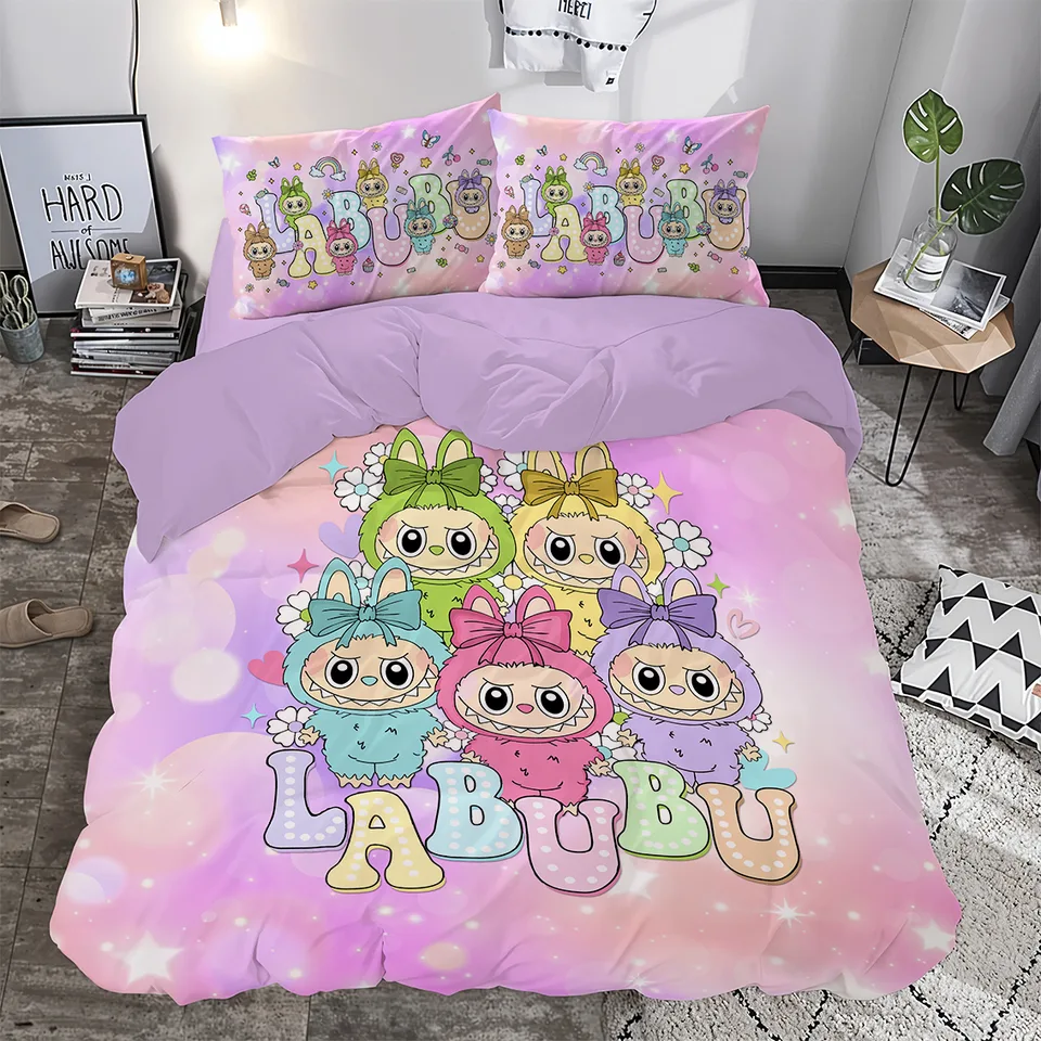 Pembe Işıltılı Sevimli Peluş Canavarlar Temalı Çift Kişilik Nevresim Takımı