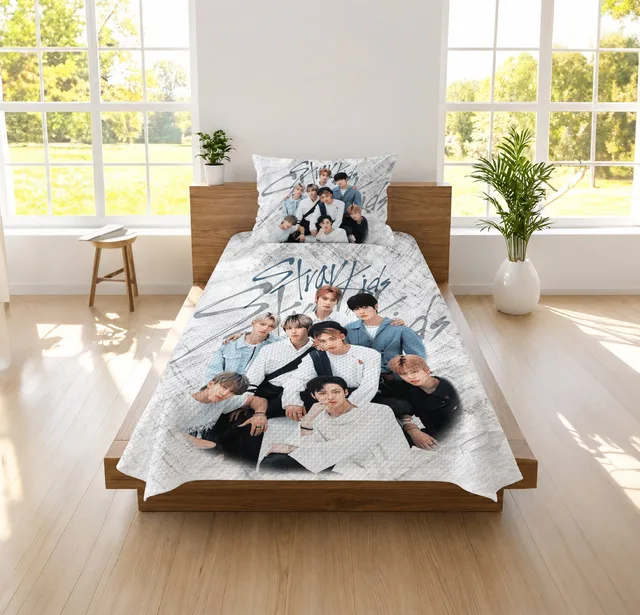 K-Pop Erkek Grubu Temalı Gri Tek Kişilik Pike Takımı