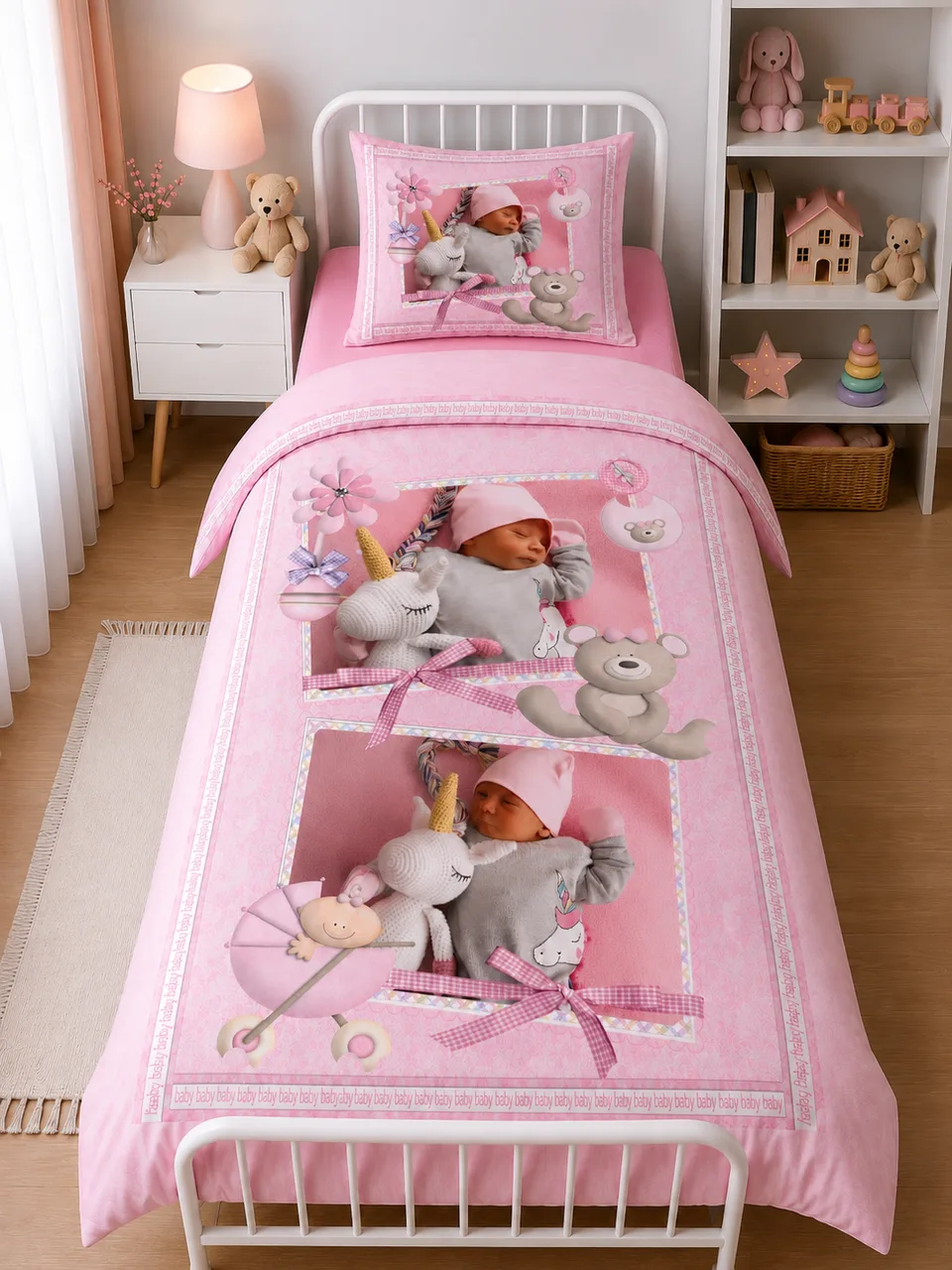 Pembe Ayıcık ve Unicorn Bebek Nevresim Takımı