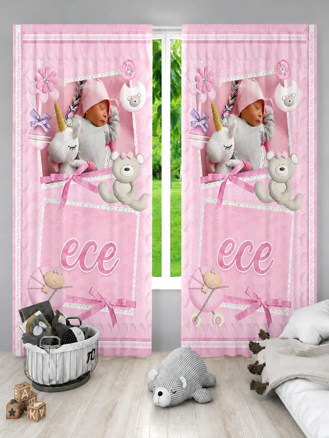Pembe Ayıcık ve Unicorn Fon Perde