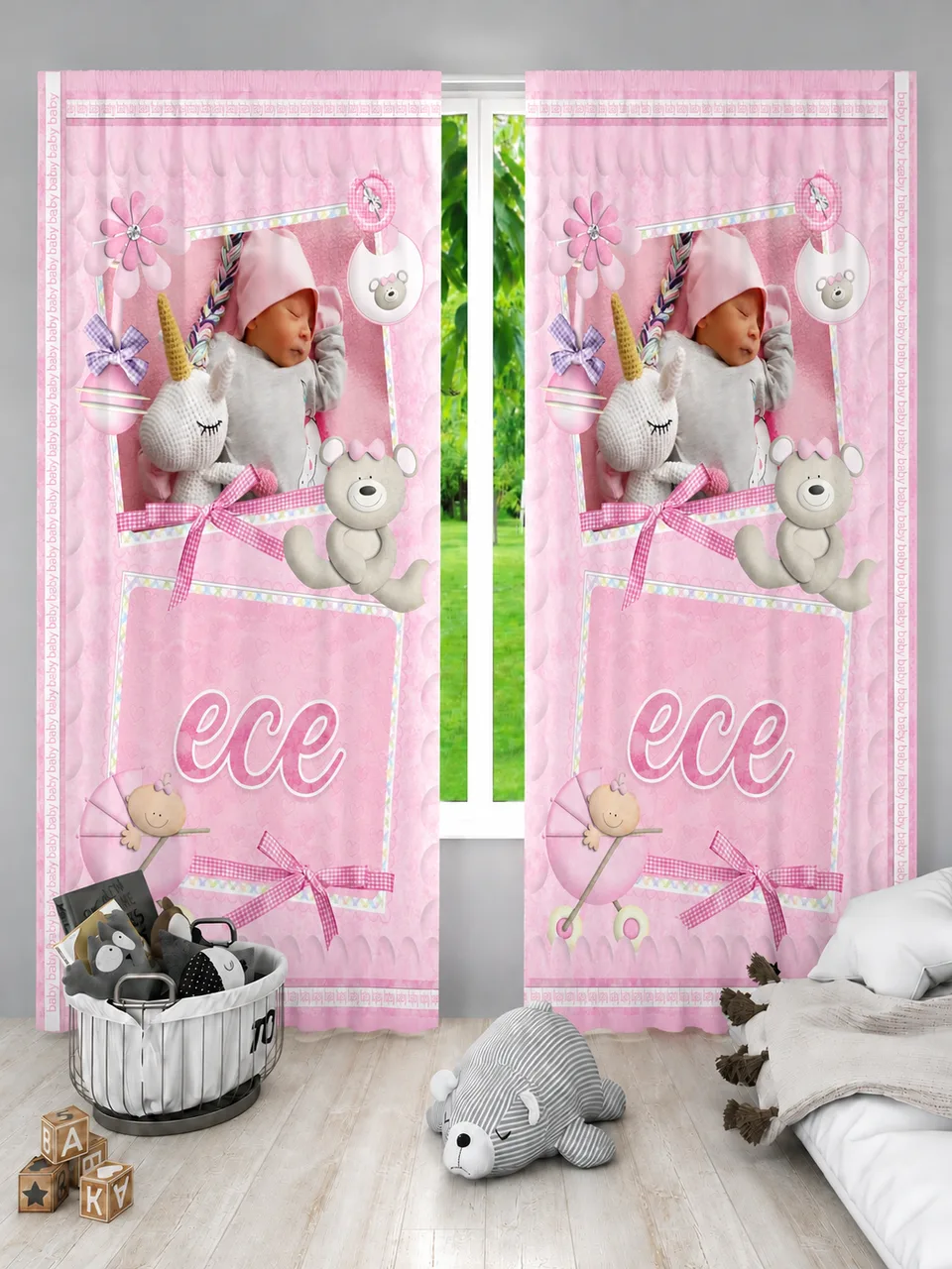 Pembe Ayıcık ve Unicorn Fon Perde