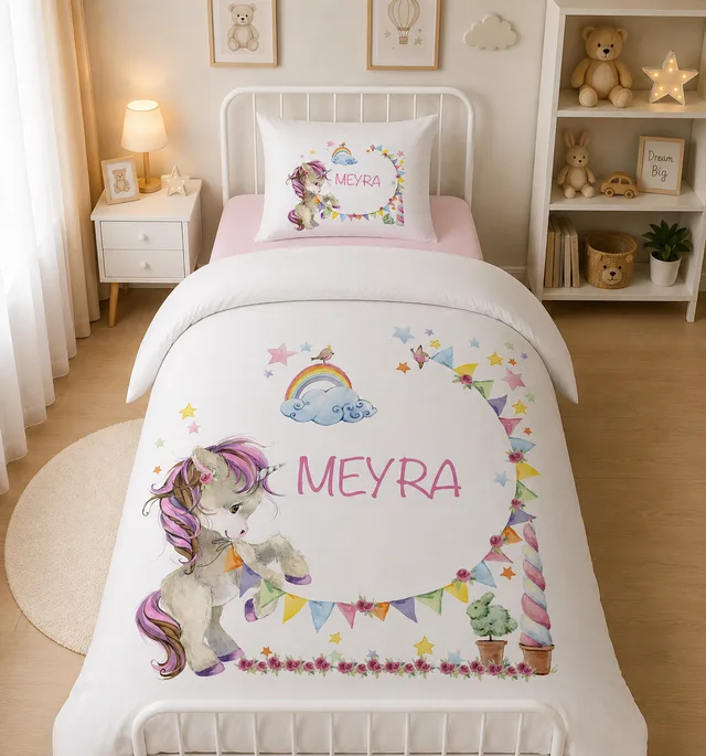Unicorn ve Gökkuşağı Bebek Nevresim Takımı