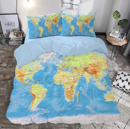 DÜNYA HARİTASI TEMALI ÇİFT KİŞİLİK NEVRESİM TAKIMI